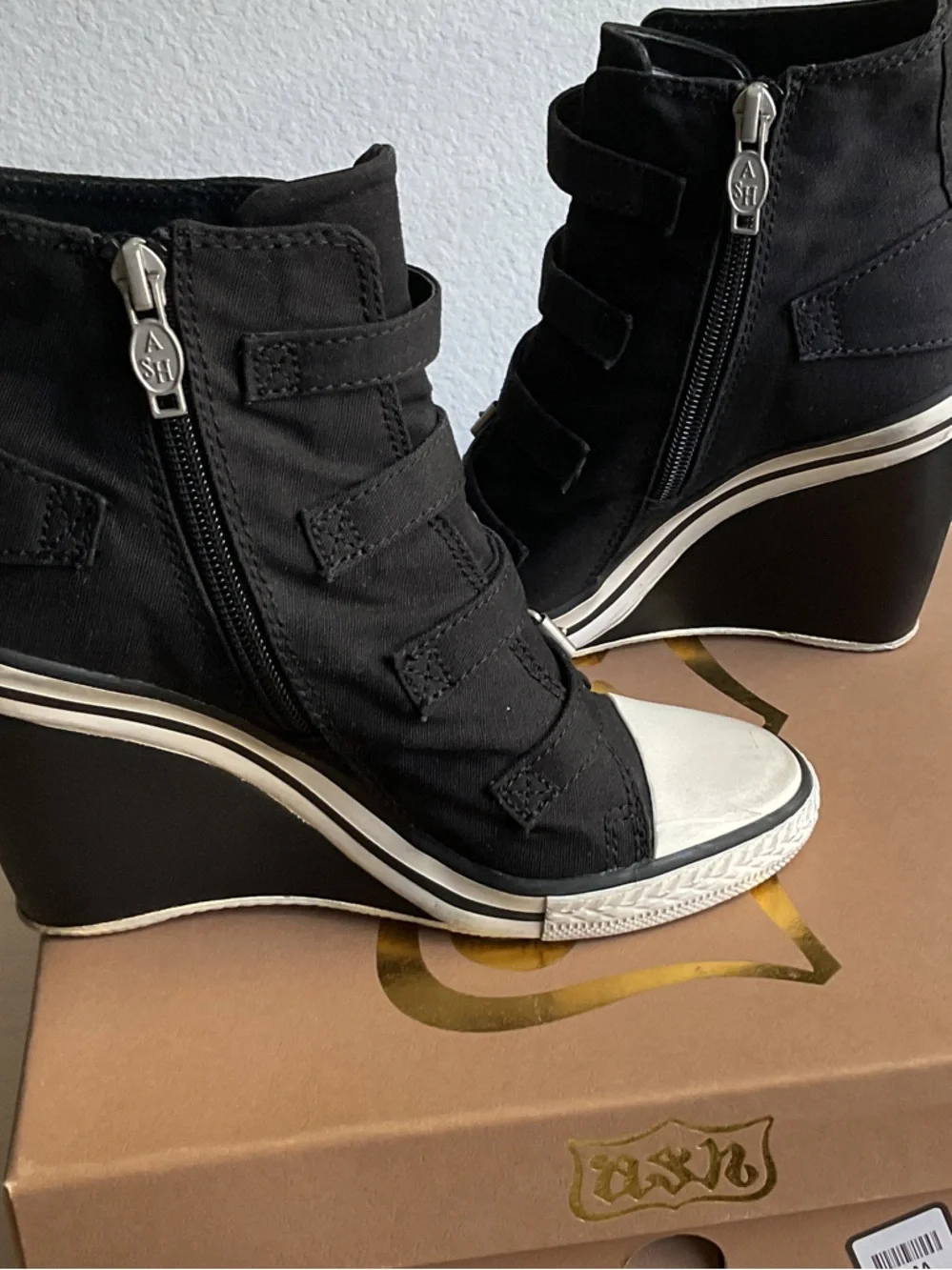 Black Suede Wedge Sneaker Boots - Stylish Buckle Design - Picture 3 of 8